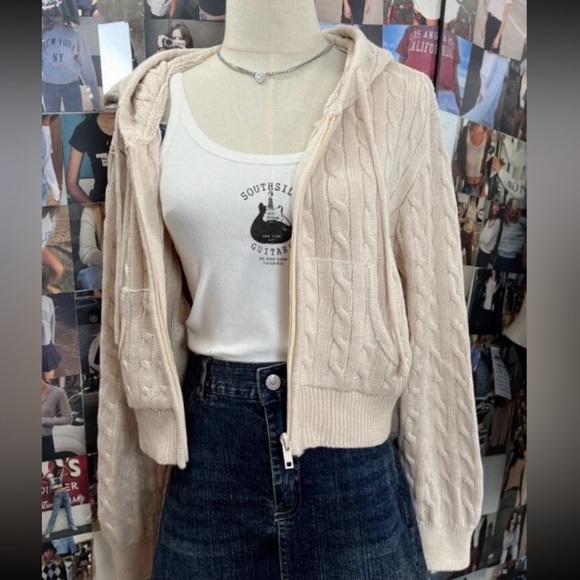 Brandy Melville Sweaters Nwot Brandy Melville Ayla Cable Knit Zip